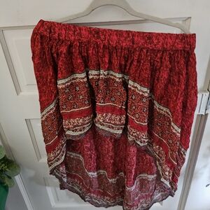 Free People Red and White Patterned High Low Skirt